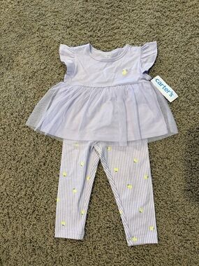Carter's Lavender Tulle Top & Lemon Stripe Leggings